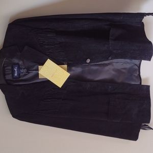 Denim & Co. QVC Black Washable Suede Leather Fringed Jacket Small NWT